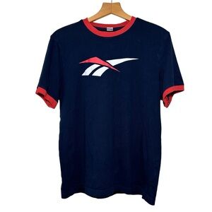 Classic Reebok front logo red, white and navy short sleeved teeshirt. Men’s M